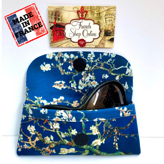 Vincent van Gogh Blossoming Almond Tree Navy Soft Velour Glasses  Case Made in France