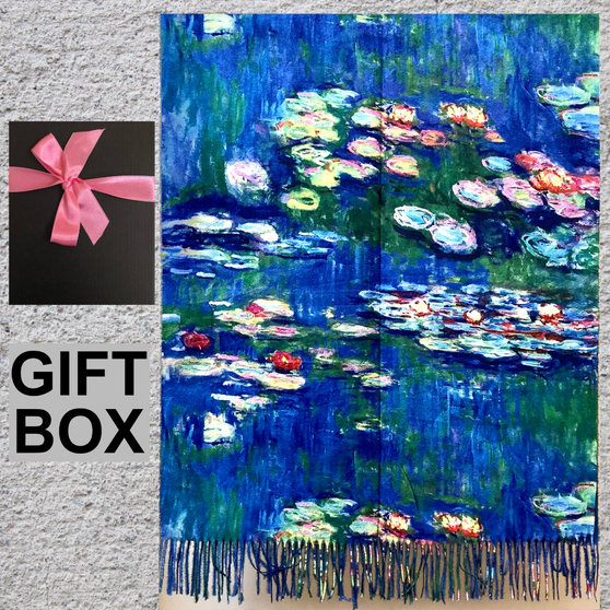 Claude Monet Nympheas Blue no2 Art Thick Soft Shawl Scarf  in Giftbox