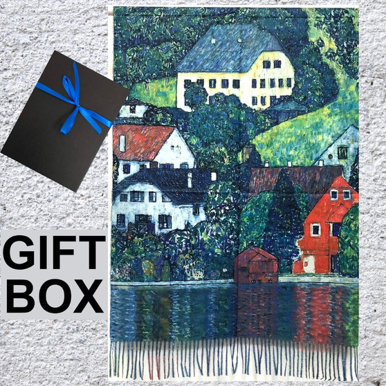 Gustav Klimt Houses at Unterach Art Thick Soft Shawl Scarf  in Giftbox