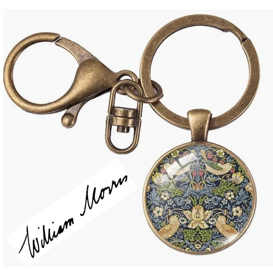 William Morris Strawberry Thief Blue Keychain Keyring