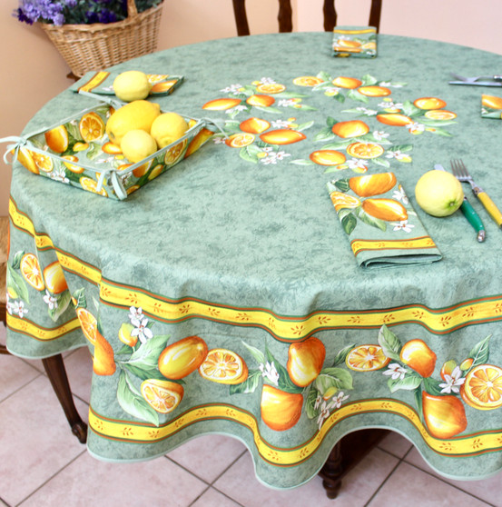 180cm Round French Tablecloth Cotton Lemon Green