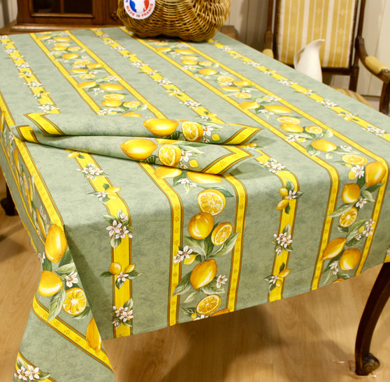 Lemon Green French Tablecloth 155x300cm 10Seats Made in France