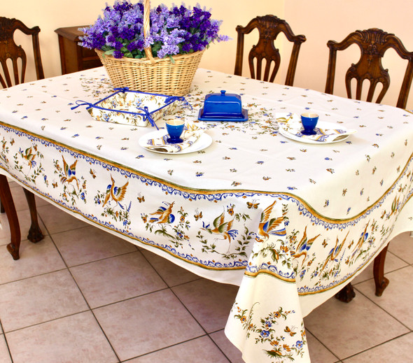 Moustiers Blue French Tablecloth 155x250cm 8Seats Made in France