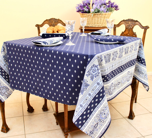 Marat Avignon Bastide Navy Square French Tablecloth 150x150cm Made in France