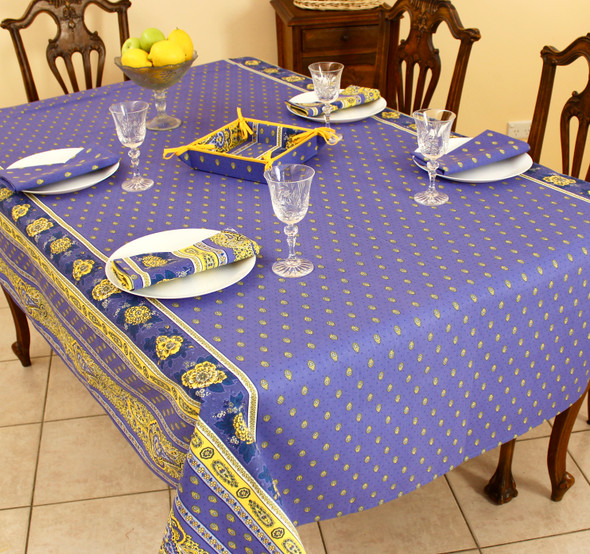 Marat Avignon Bastide Blue French Tablecloth 155x200cm 6Seats COATED Made in France