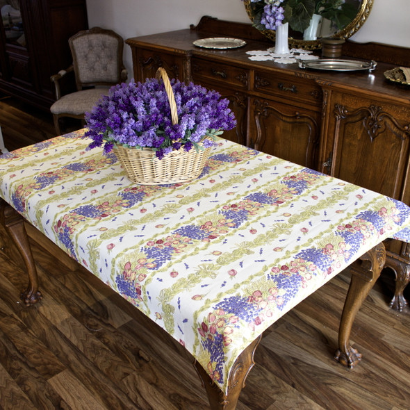 Lavender & Roses 155x120cm 4-6Seats Small Tablecloth COATED Made in France
