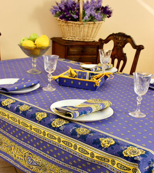Marat Avignon Bastide Blue French Tablecloth 155x250cm 8seats Made in France
