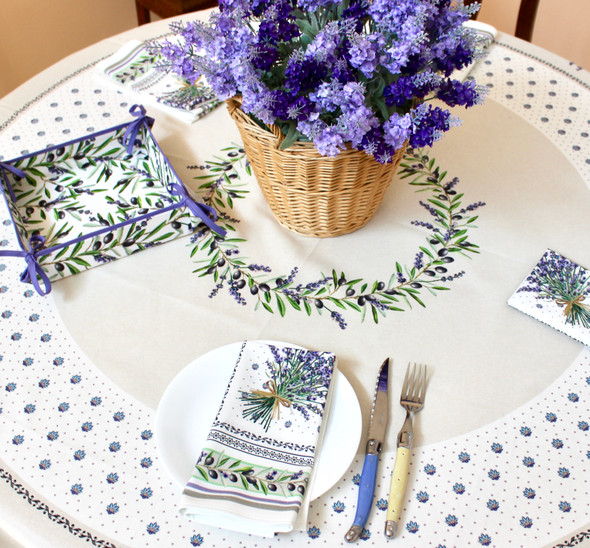 Lauris Ecru French Tablecloth Round 180cm COATED Made in France Lauris Ecru French Tablecloth Round 180cm COATED Made in France