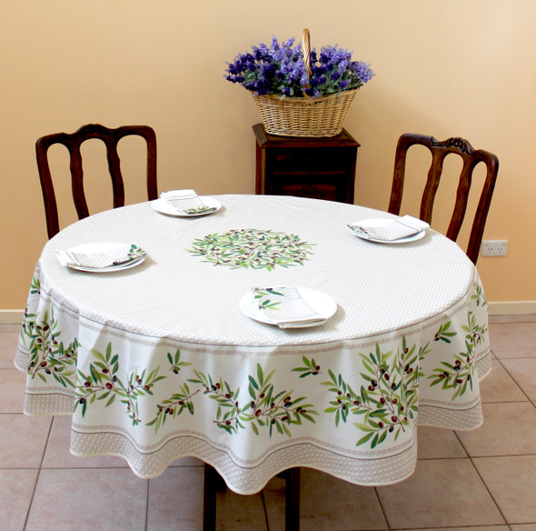 Nyons XXL Ecru French Tablecloth Round 230cm COATED Made in France