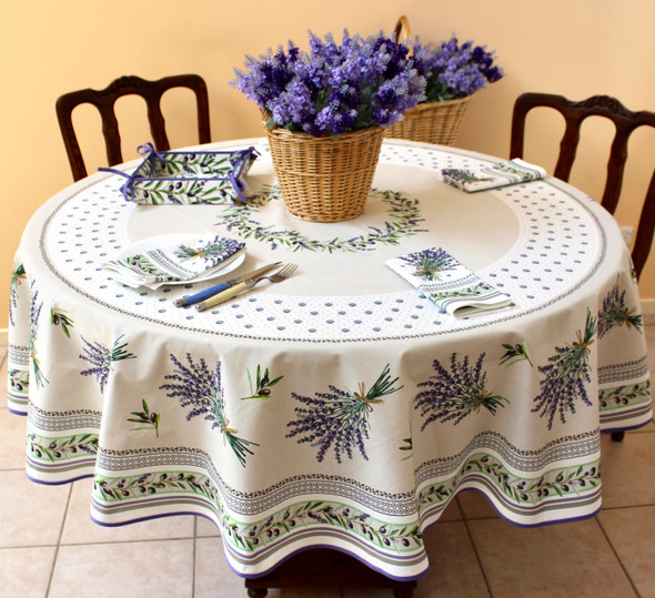 Lauris Ecru XXL French Tablecloth Round 230cm Made in France