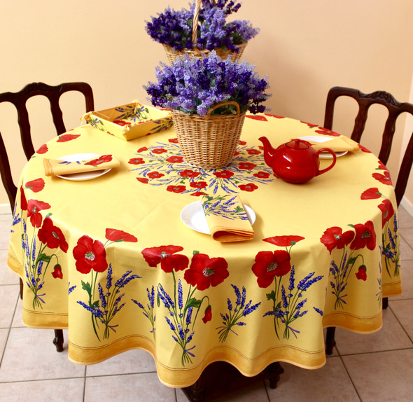 Poppy Yellow XXL French Tablecloth Round 230cm COATED Made in France
