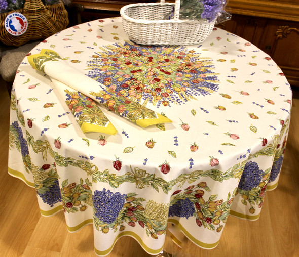 Lavender & Roses XXL French Tablecloth Round 230cm COATED Made in France