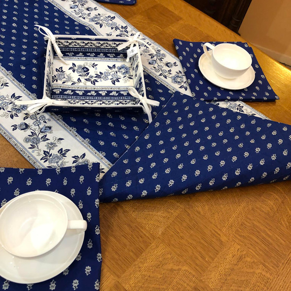 Avignon Blue 50x160cm Quilted Reversable Runner Made in France