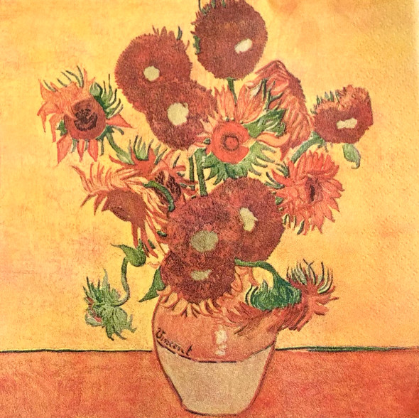 Sunflowers Vincent van Gogh paper napkins inspired by Sunflowers artwork, art style luncheon paper napkins 33x33cm