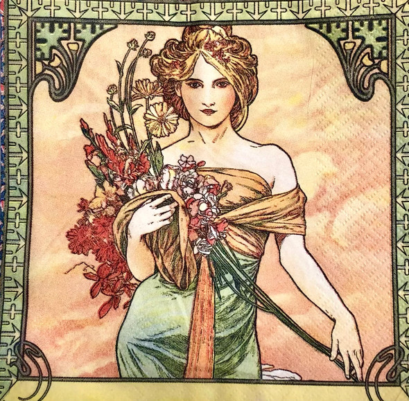 Alfons Mucha paper napkins inspired by Art Nouveau artwork, decorative art style luncheon paper napkins 33x33cm