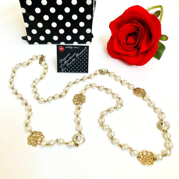 Camelia Pearls Necklace 50cm long + 5cm extention