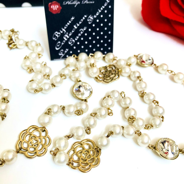 Camelia Pearls Necklace 50cm long + 5cm extention