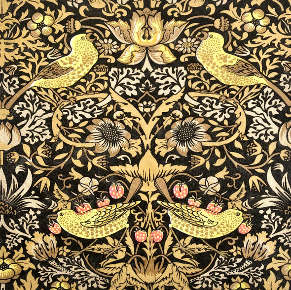 William Morris Strawberry Thief Black paper napkins – 3-ply tissue with water-based inks, 20 pack, 33x33cm luncheon size