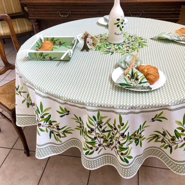Nyons XXL Green  French Tablecloth Round 230cm Made in France