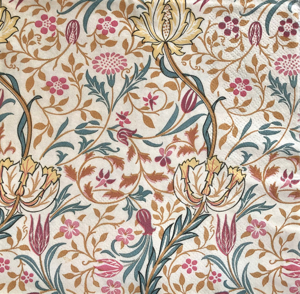 William Morris floral paper napkins with Arts and Crafts botanical pattern, 33x33cm luncheon napkins