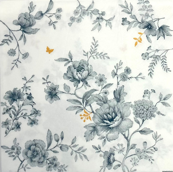 French roses toile paper napkins with blue floral design, classic French style paper napkins 33x33cm luncheon size