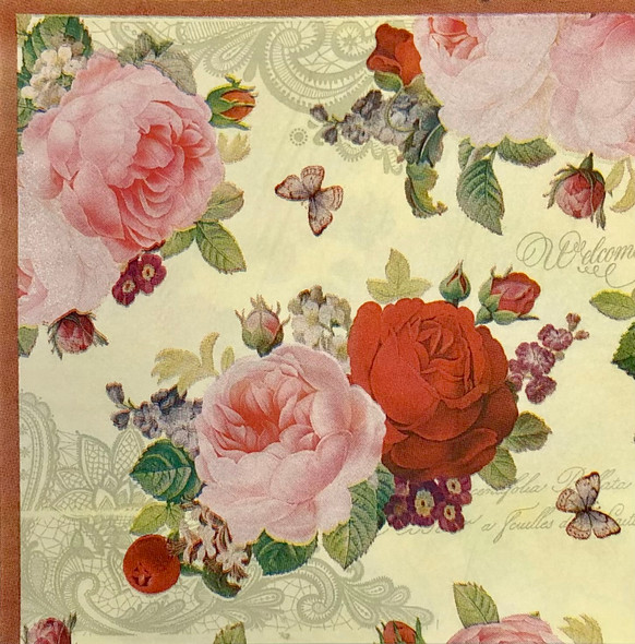 vintage roses paper napkins with pink and red floral design, romantic floral paper napkins 33x33cm luncheon size