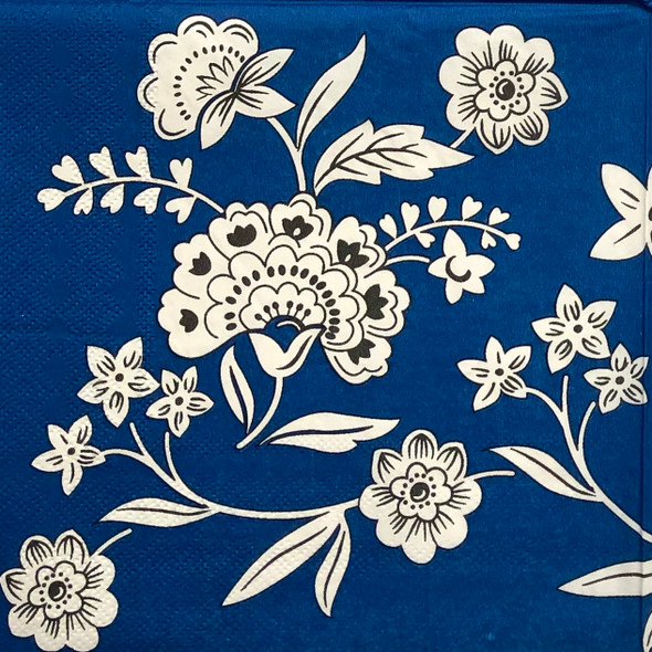 french indian floral paper napkins, blue white floral paper napkins 33x33cm, decorative luncheon napkins