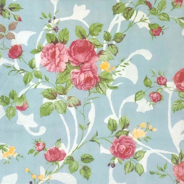 20 Paper Napkins – Parisienne Blue Roses – 33x33cm Luncheon