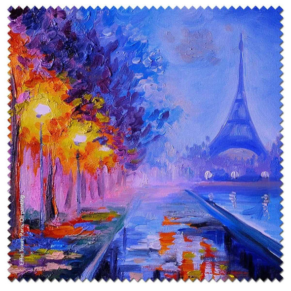 Paris Twilight Glow microfibre cleaning cloth made in France, blue and gold Eiffel Tower artwork