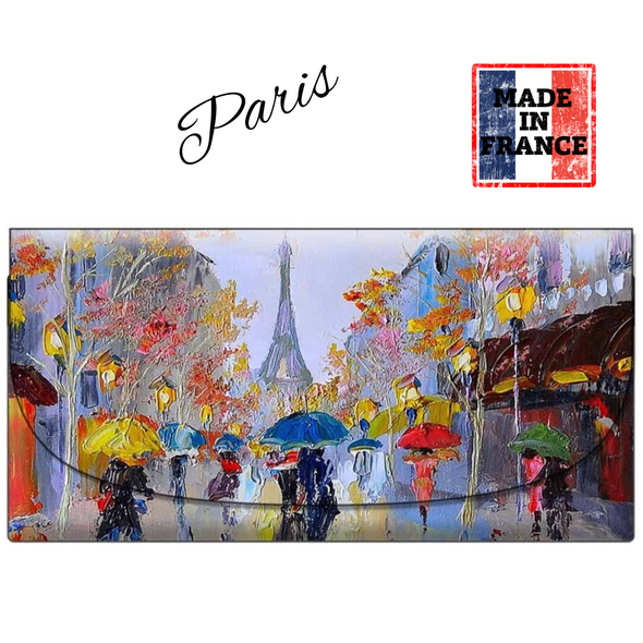 Paris Umbrella Promenade soft velour glasses case made in France with colourful Eiffel Tower artwork.