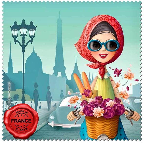Nina in Paris microfibre cleaning cloth made in France with Paris illustration