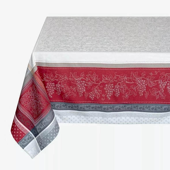 Coteau Vine Red Jacquard French Tablecloth 160x200cm 6seats Made in France
