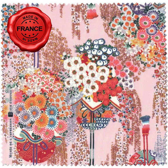MISE Museum Japanese Garden pink microfibre cleaning cloth made in France with floral art design in coral and pastel tones