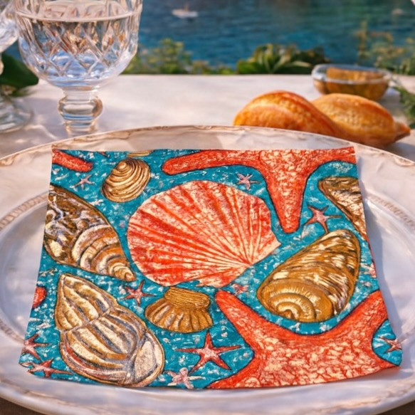 coastal shells and starfish paper napkins 33x33cm ocean themed serviettes