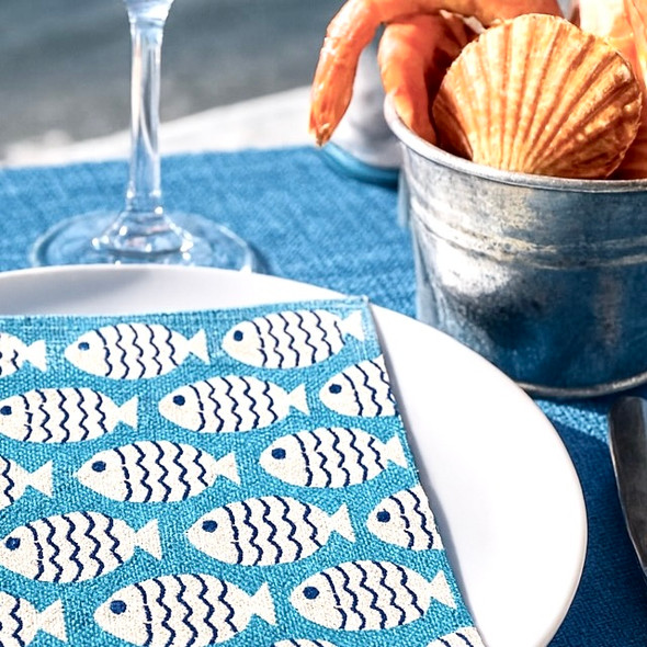coastal fish pattern paper napkins 33x33cm turquoise ocean serviettes