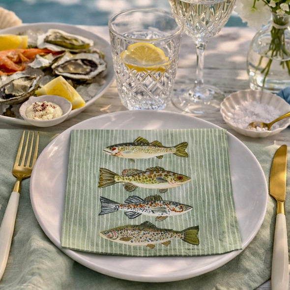 vintage freshwater fish paper napkins 33x33cm rustic striped serviettes