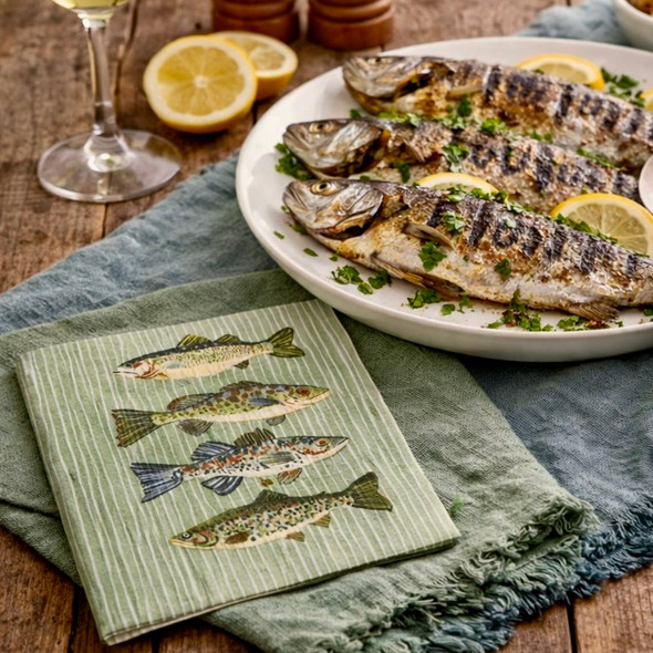 20 Paper Napkins – Vintage Freshwater Fish – 33x33cm Luncheon