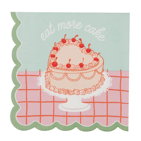 20 Paper Napkins – Birthday Cake & Cherries – 33x33cm Luncheon