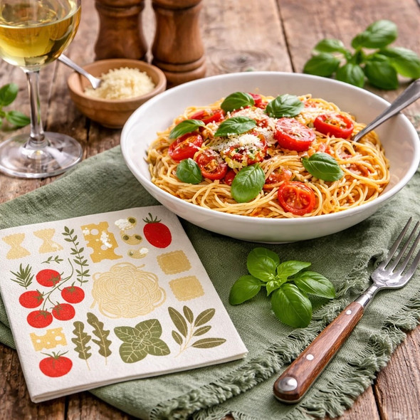 pasta tomatoes paper napkins 33x33cm Italian food serviettes