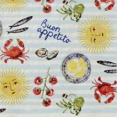 20 Paper Napkins – Italian Food & Seafood – 33x33cm Luncheon