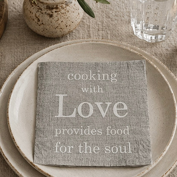 cooking with love paper napkins 33x33cm linen look printed serviettes