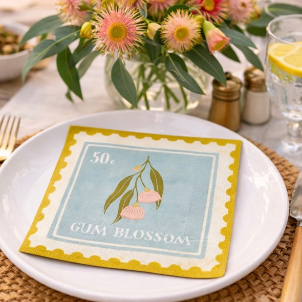 Australian eucalyptus blossom paper napkins 33x33cm native floral serviettes