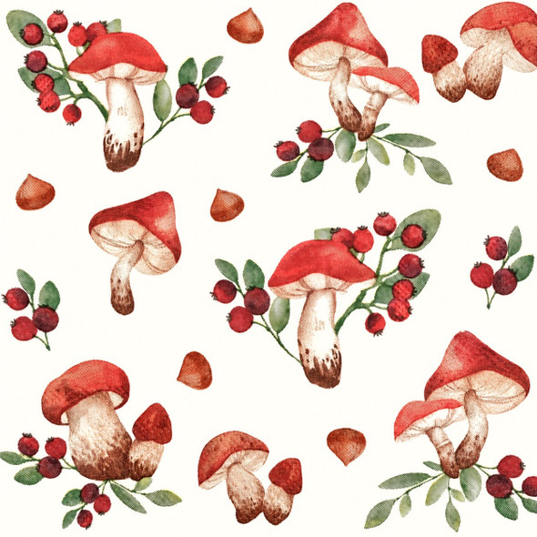 20 Paper Napkins – Wild Mushrooms – 33x33cm Luncheon