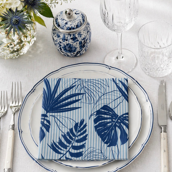 blue tropical leaves paper napkins 33x33cm coastal serviettes