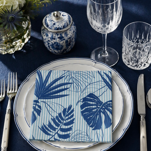 blue  and white leaves paper napkins 33x33cm coastal serviettes