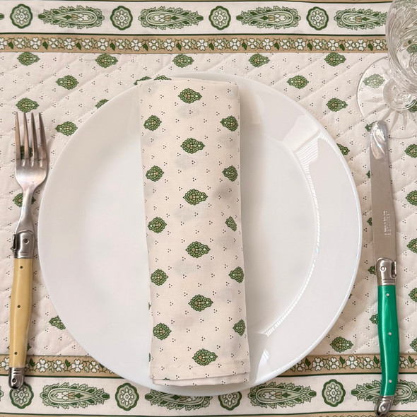 Marat Bastide Green Serviette Napkin – Allover Pattern – Made in France
