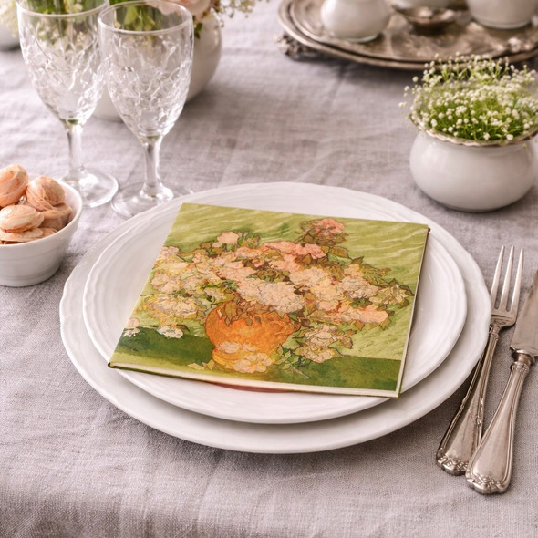 20 Paper Napkins – Vincent van Gogh Pink Roses – 33x33cm Luncheon