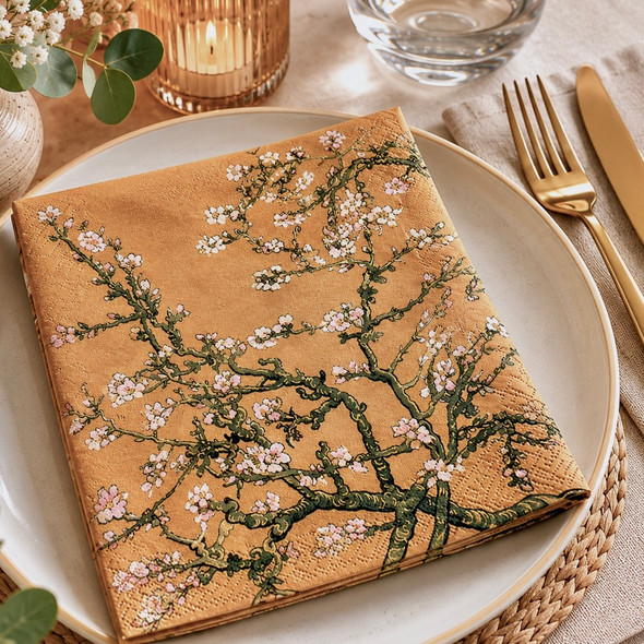 20 Paper Napkins – Vincent van Gogh Almond Blossom Honey – 33x33cm Luncheon