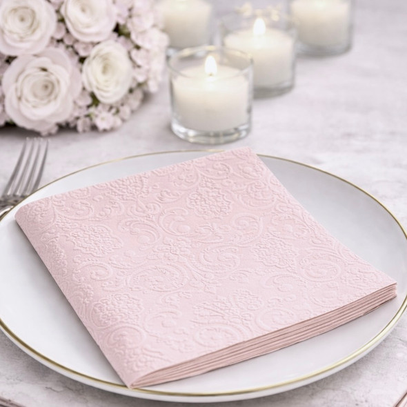 blush pink embossed paper napkins 33x33cm elegant serviettes