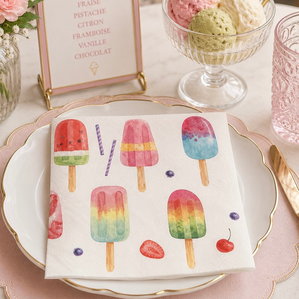 ice cream popsicles paper napkins 33x33cm colourful party serviettes